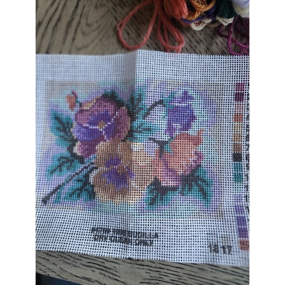 Needlepoint Bucilla Needlepoint Kit Perfect Pansies #4769 Flowers Purples New - Picture 5 of 8